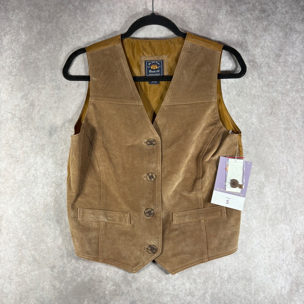 Vintage Route 66 Vest Womens S Brown Leather Suede Western Boho Button Front NEW